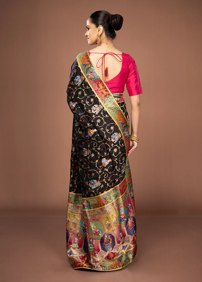 Black Dupion Pure Silk Saree With Blouse Piece - Image 3