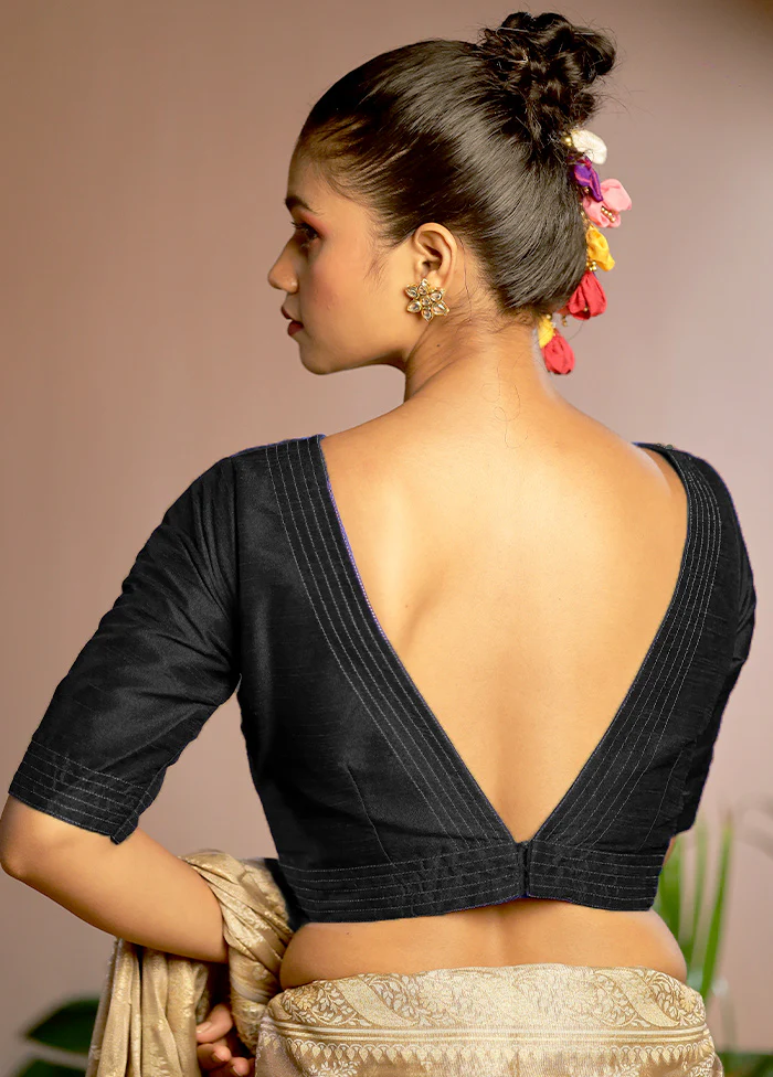 Black Dupion Silk Designer Blouse - Image 2
