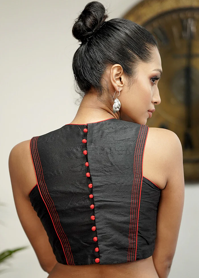 Black Dupion Silk Designer Blouse - Image 2