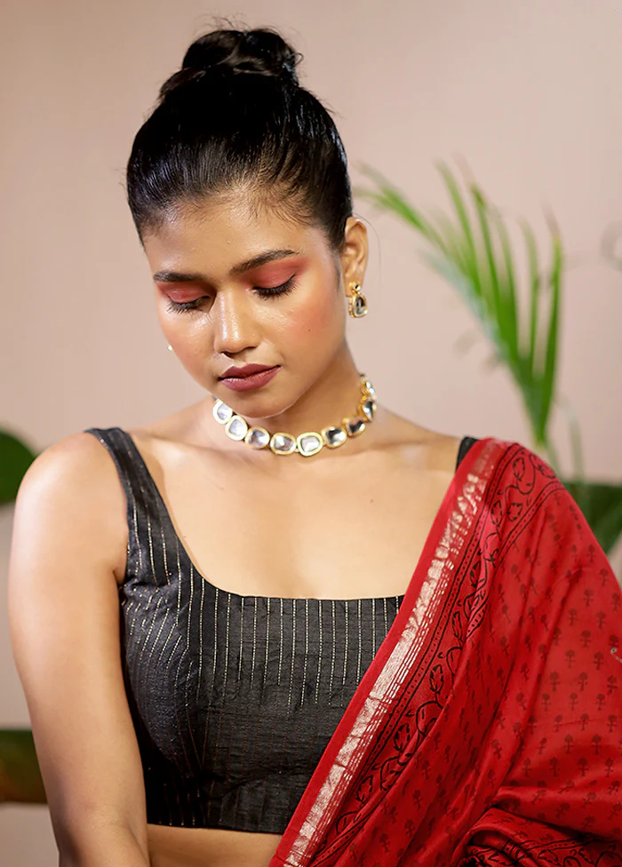 Black Dupion Silk Designer Blouse - Image 3