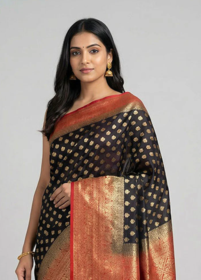 Black Dupion Silk Saree With Blouse Piece - Image 2