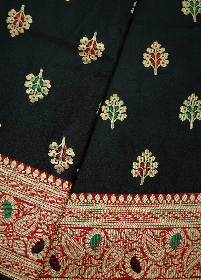 Black Dupion Silk Saree With Blouse Piece - Image 2