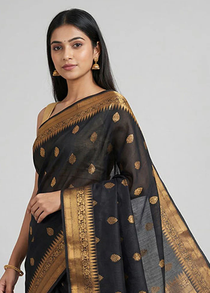 Black Dupion Silk Saree With Blouse Piece - Image 2