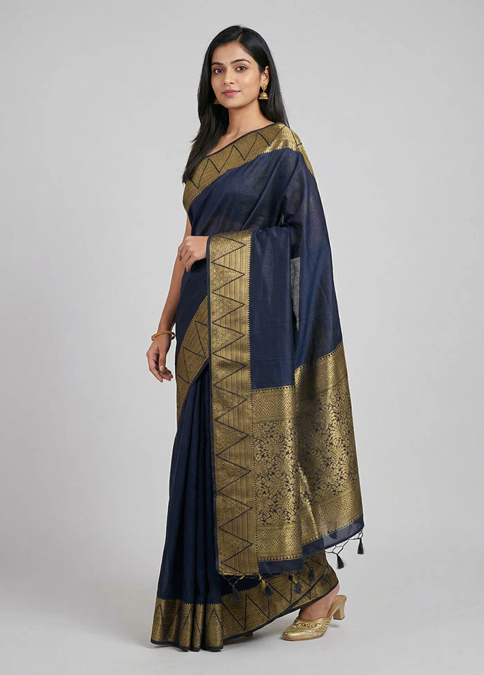 Black Dupion Silk Saree With Blouse Piece