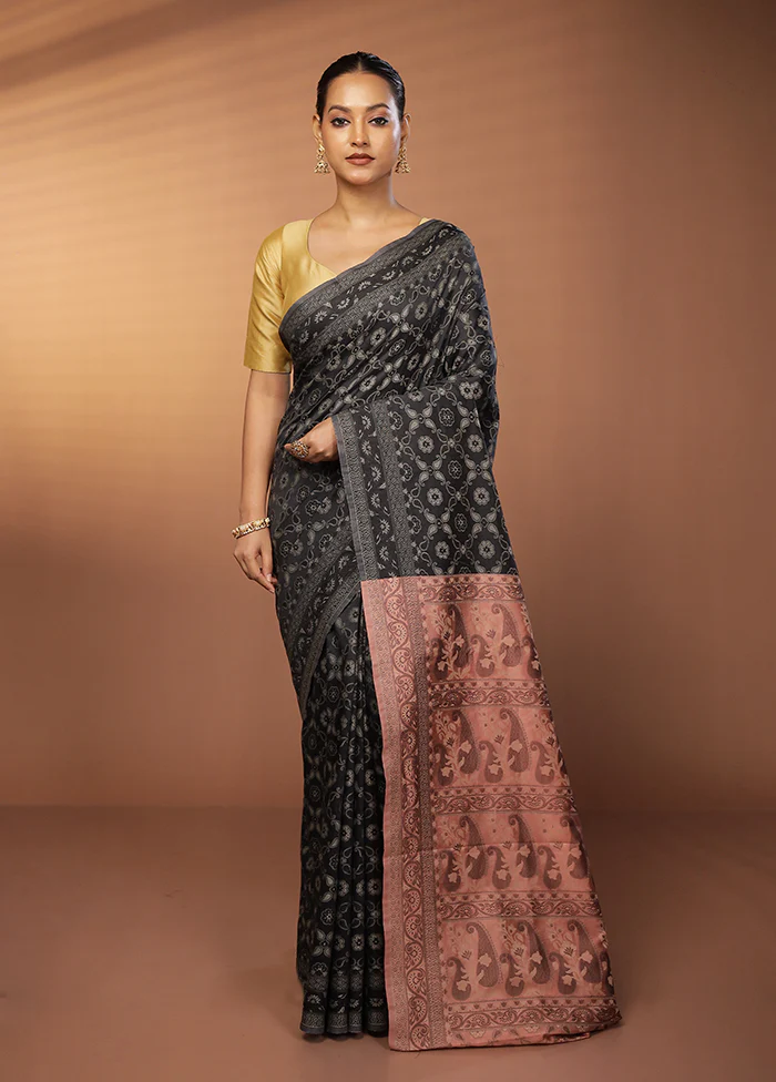 Black Dupion Silk Saree With Blouse Piece - Image 2
