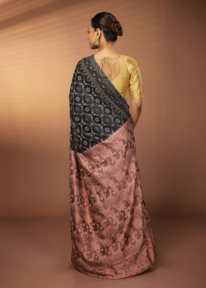 Black Dupion Silk Saree With Blouse Piece - Image 3