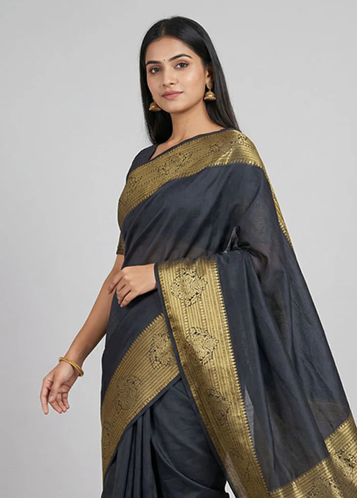 Black Dupion Silk Saree With Blouse Piece - Image 2