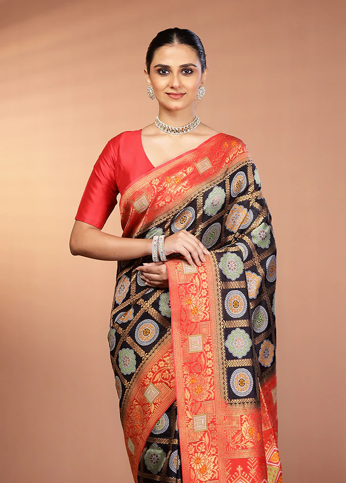 Black Dupion Silk Saree With Blouse Piece