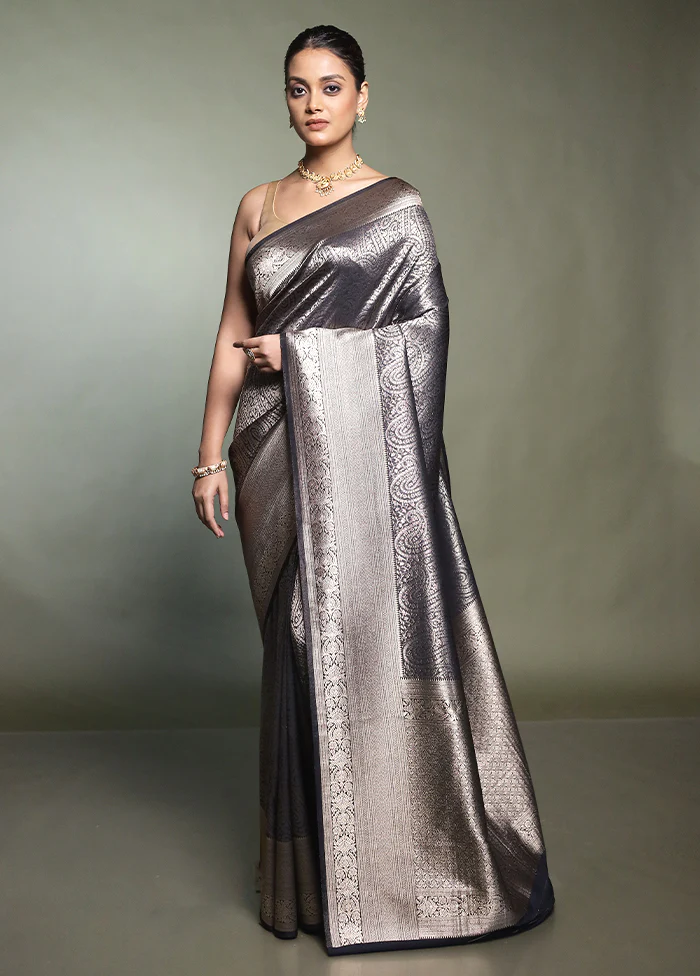 Black Dupion Silk Saree With Blouse Piece - Image 2