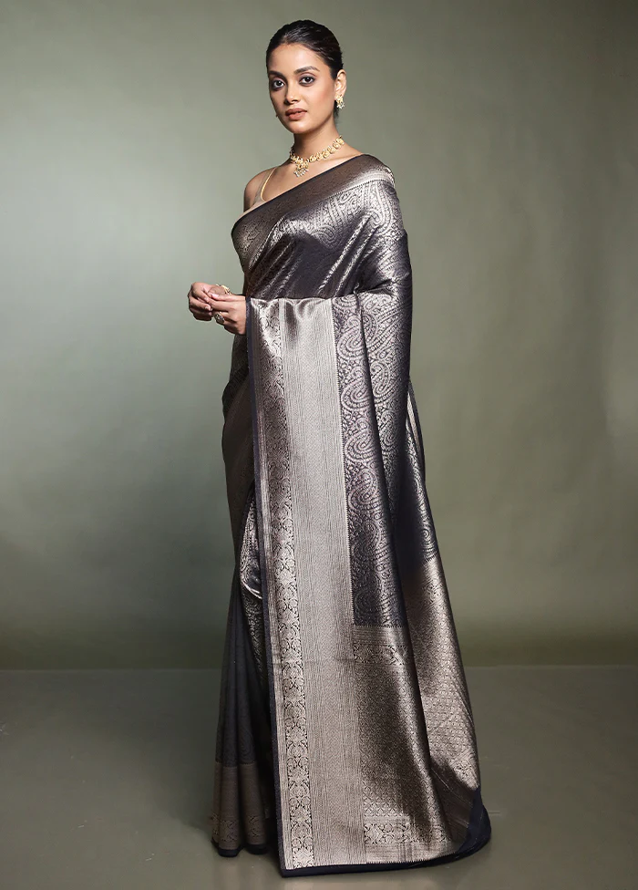 Black Dupion Silk Saree With Blouse Piece - Image 4