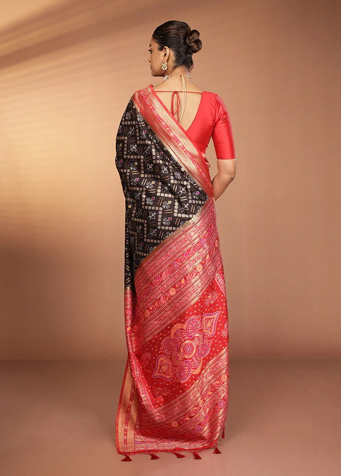 Black Dupion Silk Saree With Blouse Piece - Image 3