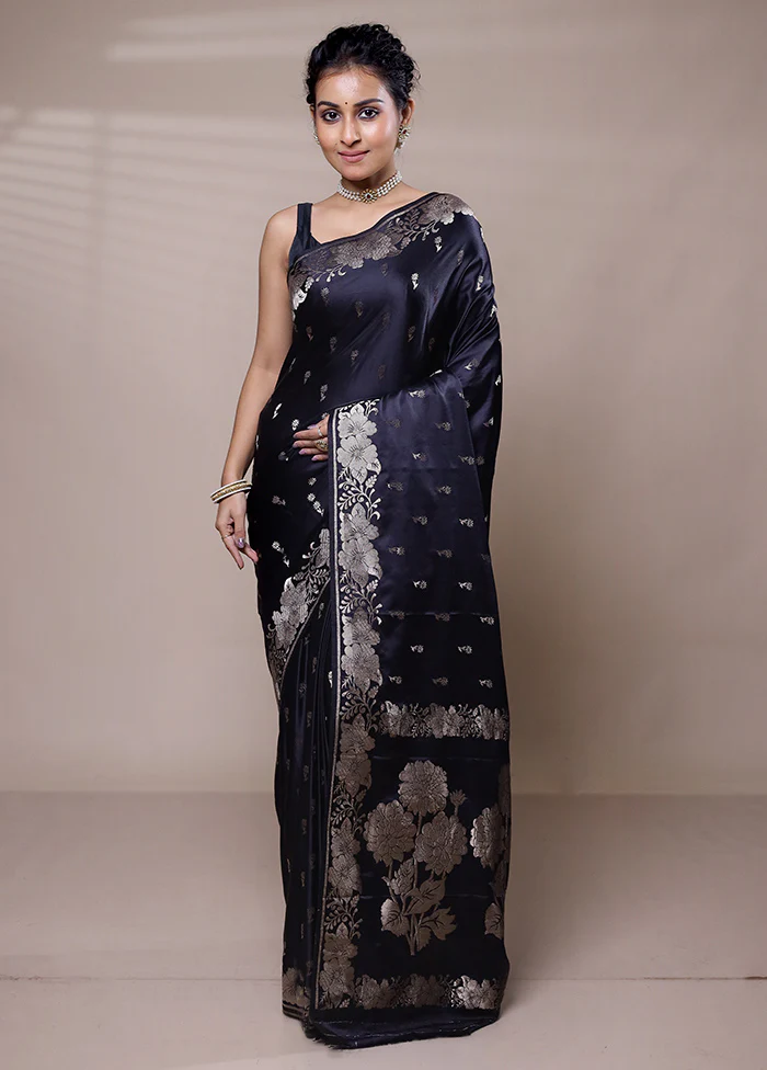 Black Dupion Silk Saree With Blouse Piece - Image 2