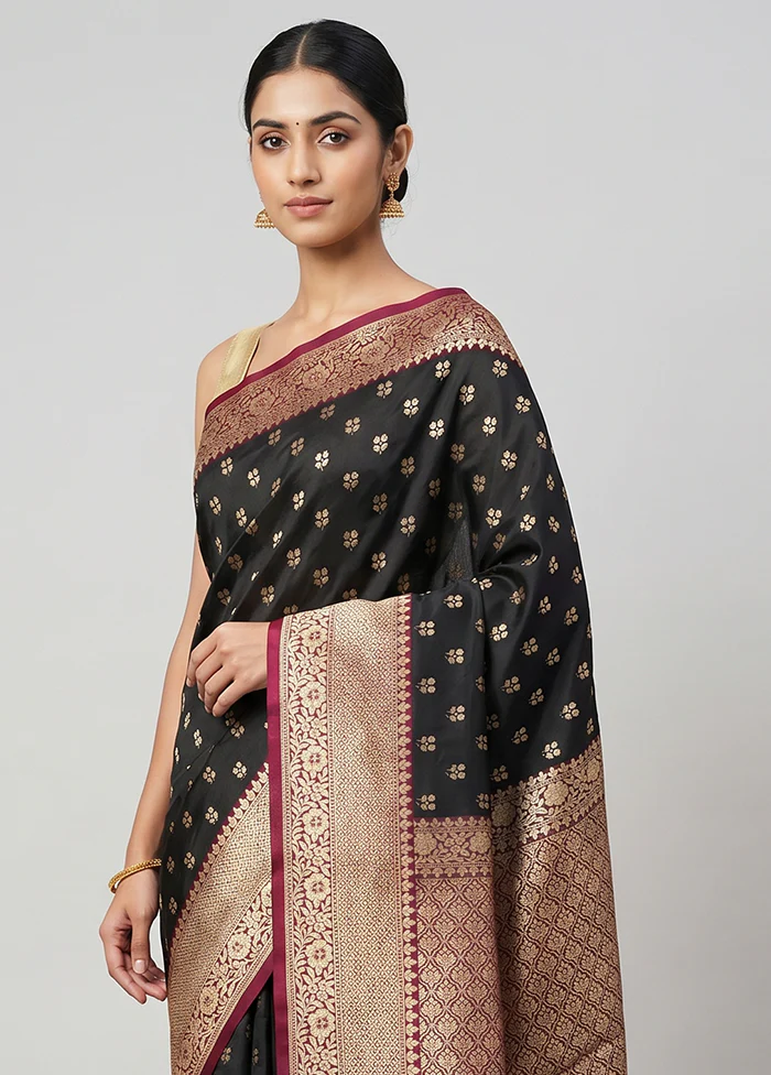 Black Dupion Silk Saree With Blouse Piece - Image 2