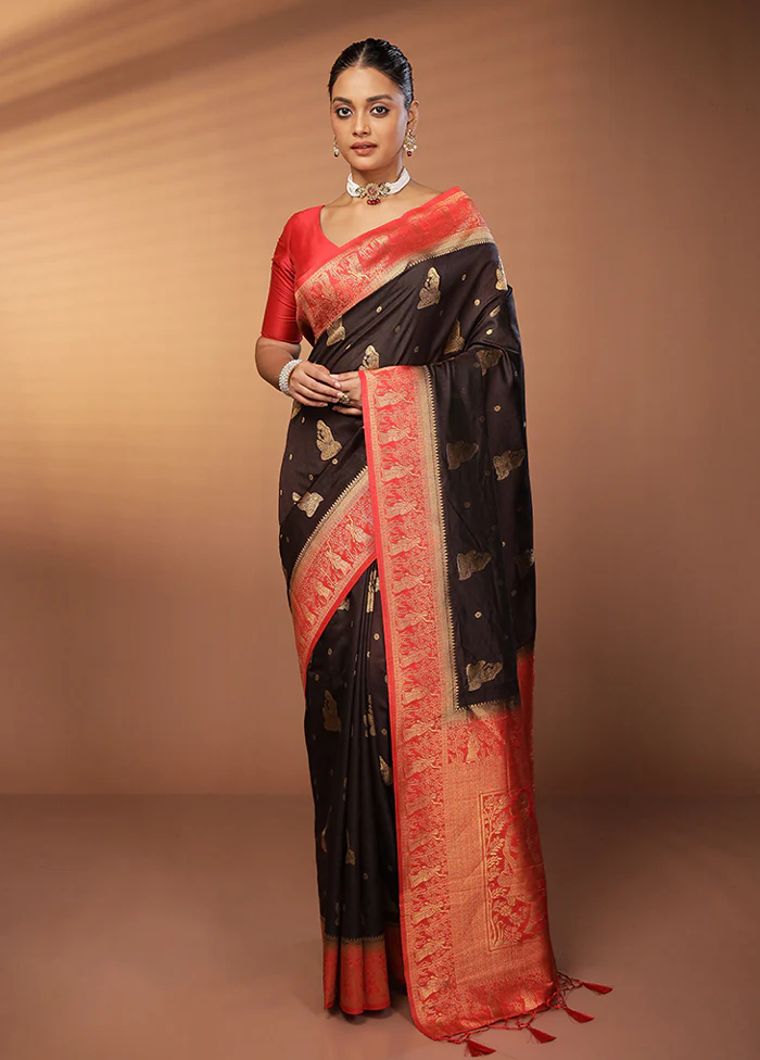 Black Dupion Silk Saree With Blouse Piece - Image 2