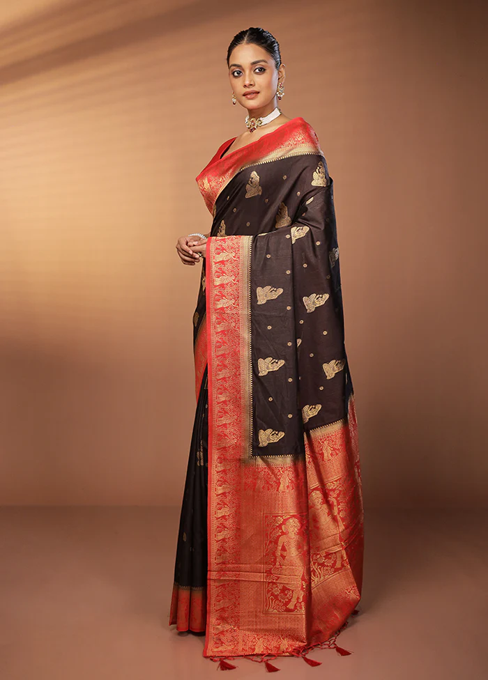 Black Dupion Silk Saree With Blouse Piece - Image 4