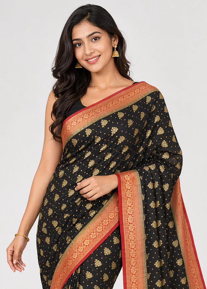 Black Dupion Silk Saree With Blouse Piece - Image 2
