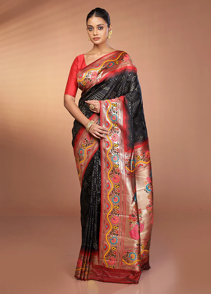 Black Dupion Silk Saree With Blouse Piece - Image 2