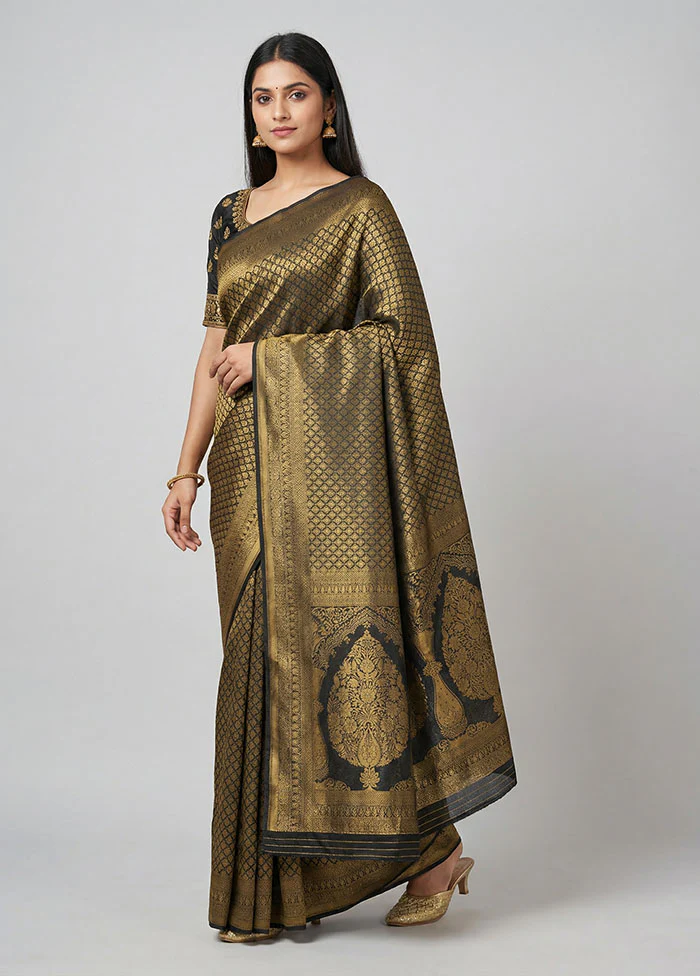 Black Dupion Silk Saree With Blouse Piece