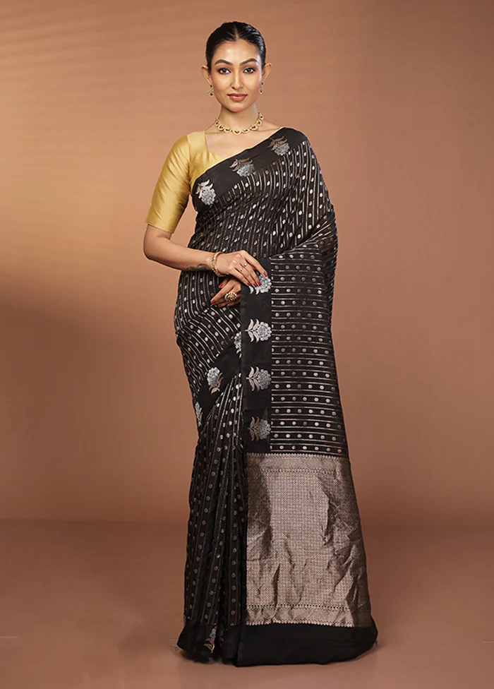 Black Dupion Silk Saree With Blouse Piece - Image 2