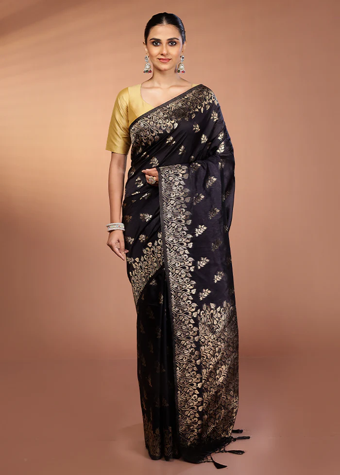Black Dupion Silk Saree With Blouse Piece - Image 2