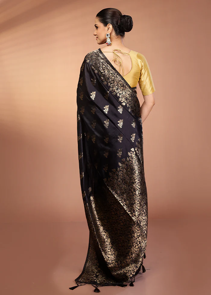 Black Dupion Silk Saree With Blouse Piece - Image 3