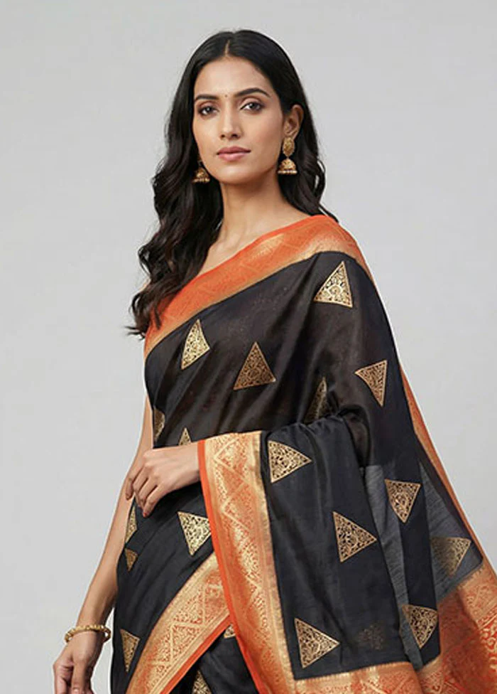 Black Dupion Silk Saree With Blouse Piece - Image 2