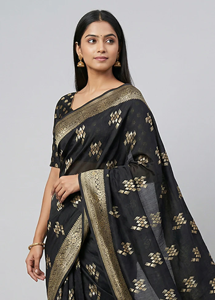 Black Dupion Silk Saree With Blouse Piece - Image 2