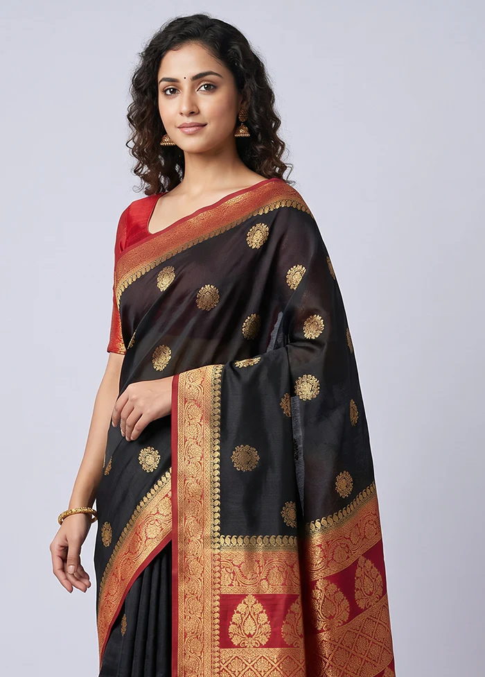 Black Dupion Silk Saree With Blouse Piece - Image 2