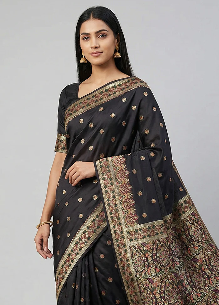 Black Dupion Silk Saree With Blouse Piece - Image 2