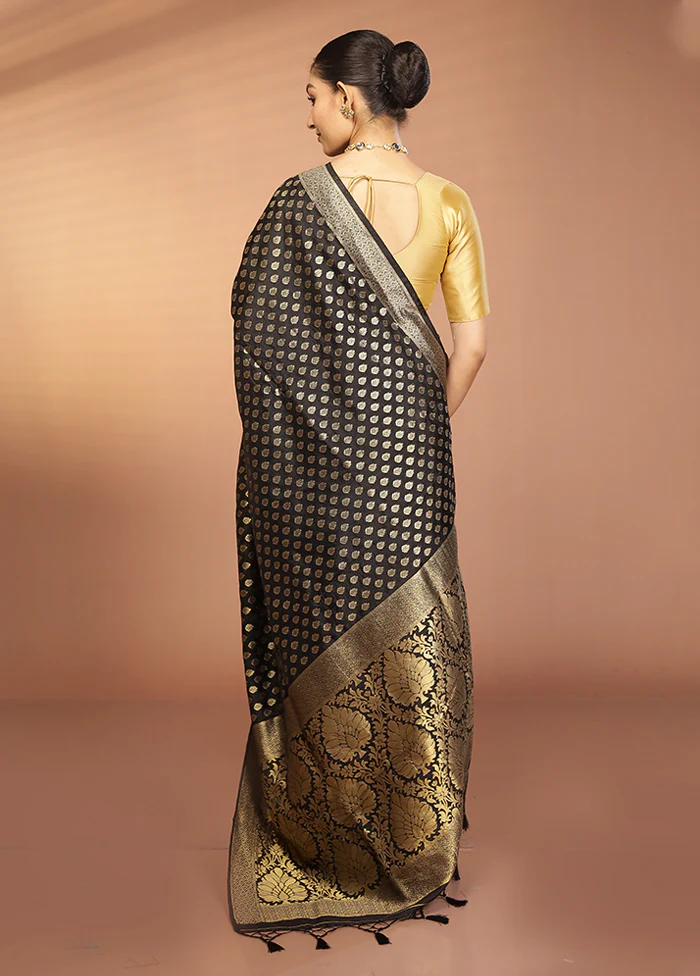 Black Dupion Silk Saree With Blouse Piece - Image 3