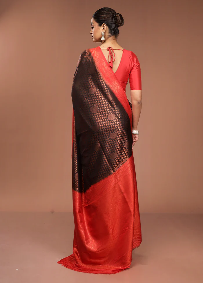 Black Dupion Silk Saree With Blouse Piece - Image 3
