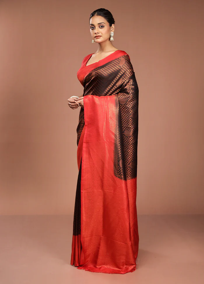 Black Dupion Silk Saree With Blouse Piece - Image 4