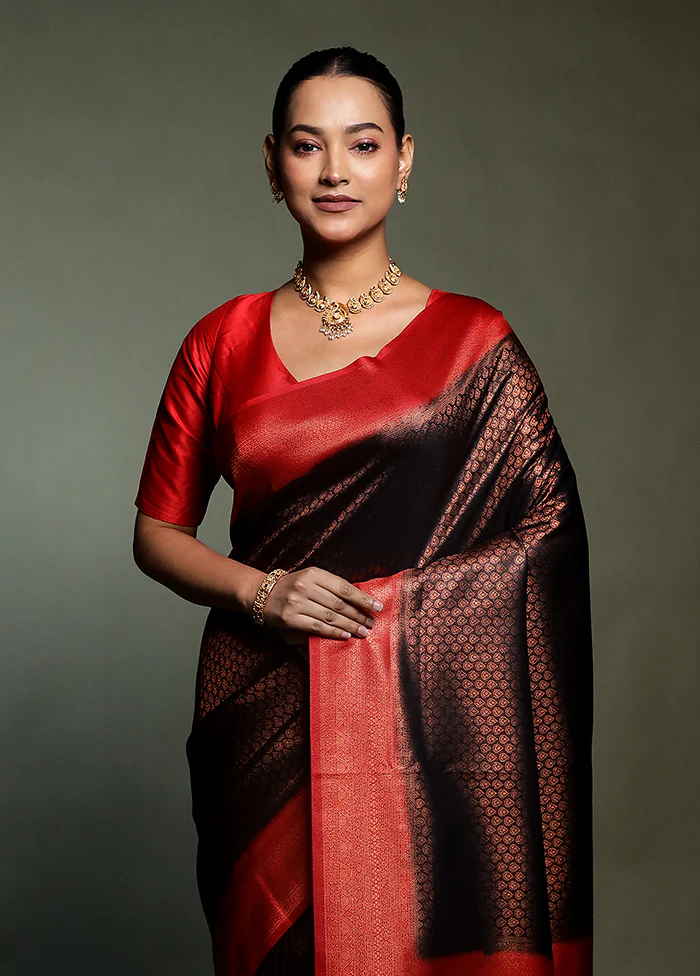 Black Dupion Silk Saree With Blouse Piece