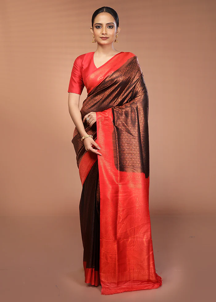 Black Dupion Silk Saree With Blouse Piece - Image 2