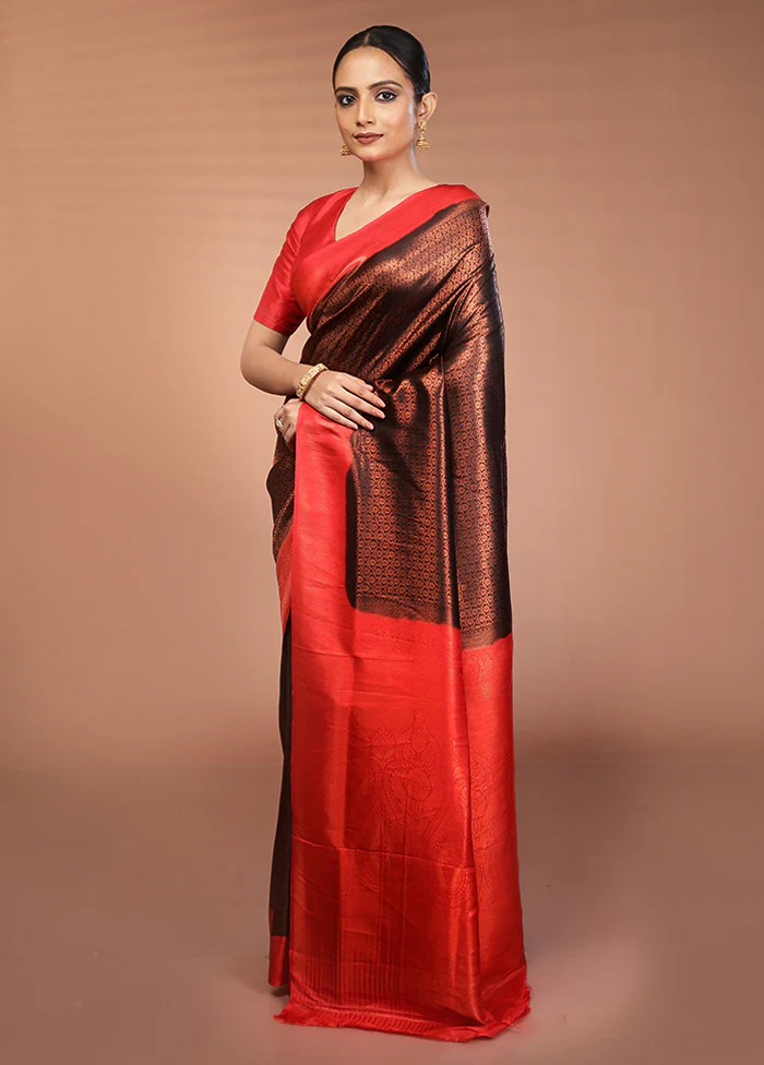 Black Dupion Silk Saree With Blouse Piece - Image 4