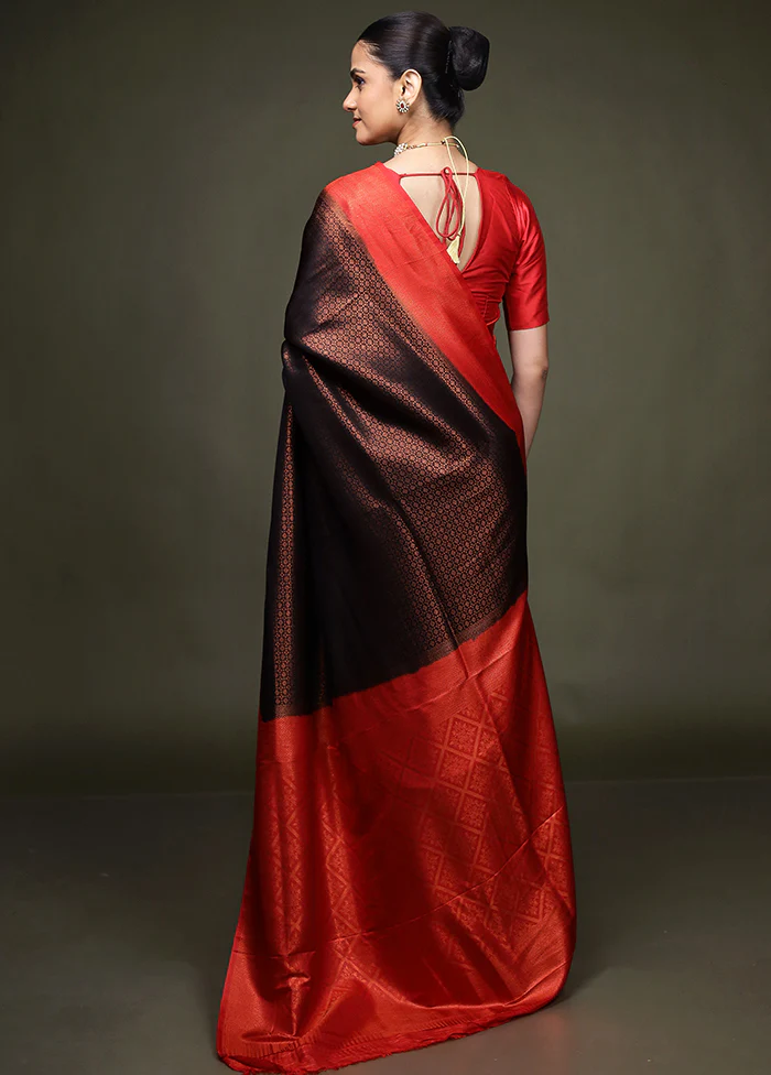 Black Dupion Silk Saree With Blouse Piece - Image 3