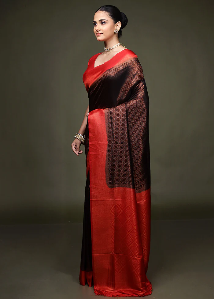 Black Dupion Silk Saree With Blouse Piece - Image 4