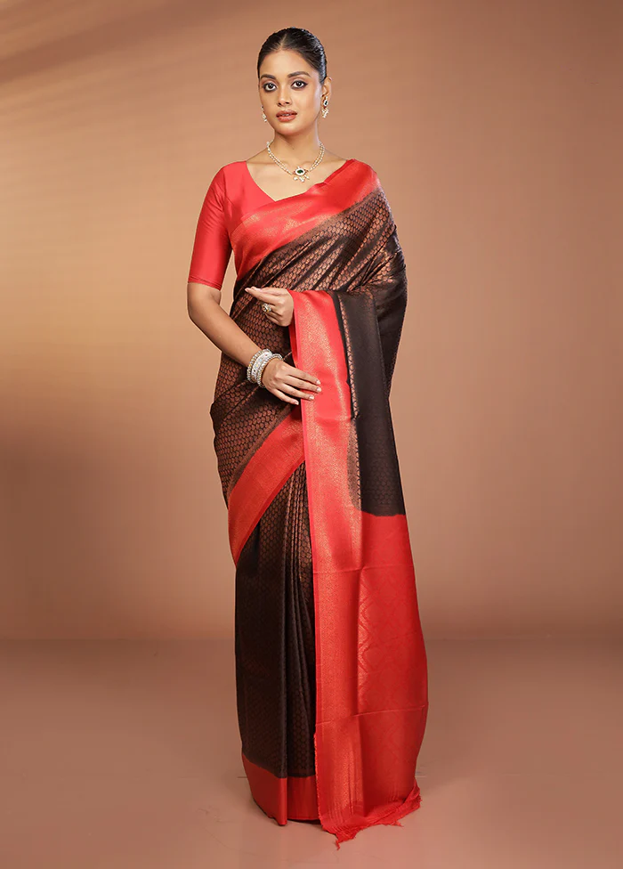 Black Dupion Silk Saree With Blouse Piece - Image 2