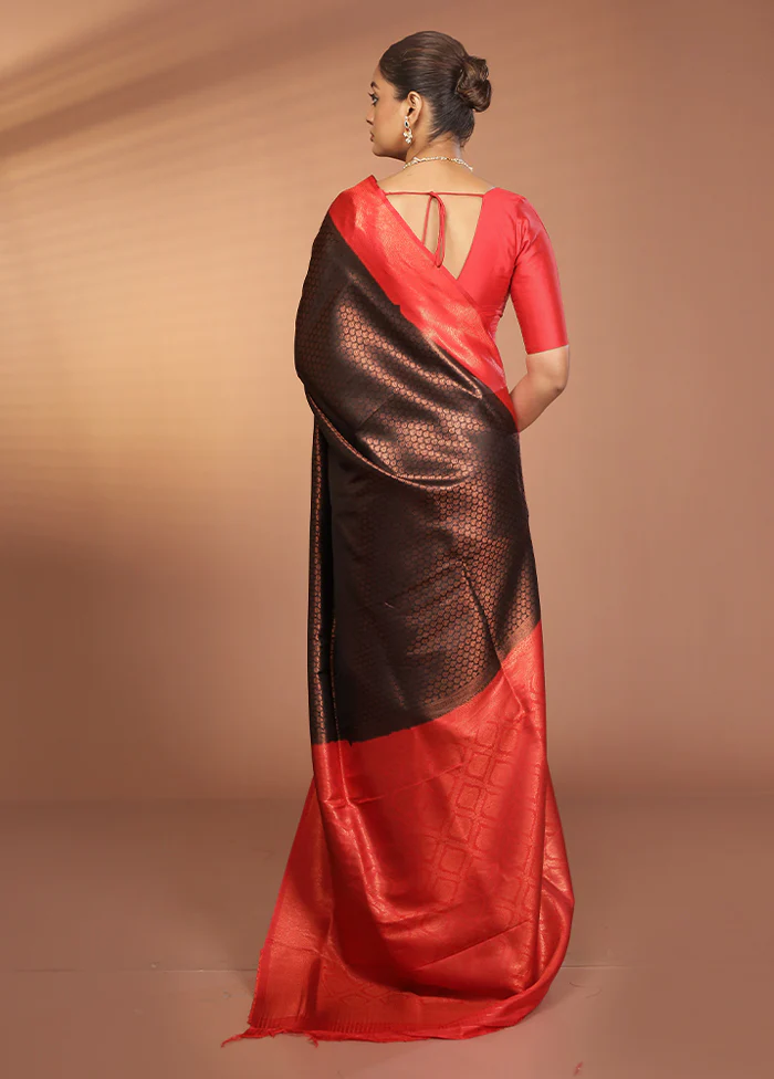 Black Dupion Silk Saree With Blouse Piece - Image 3