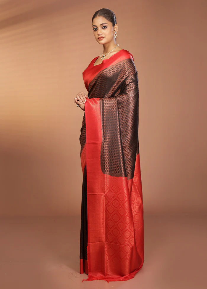 Black Dupion Silk Saree With Blouse Piece - Image 4