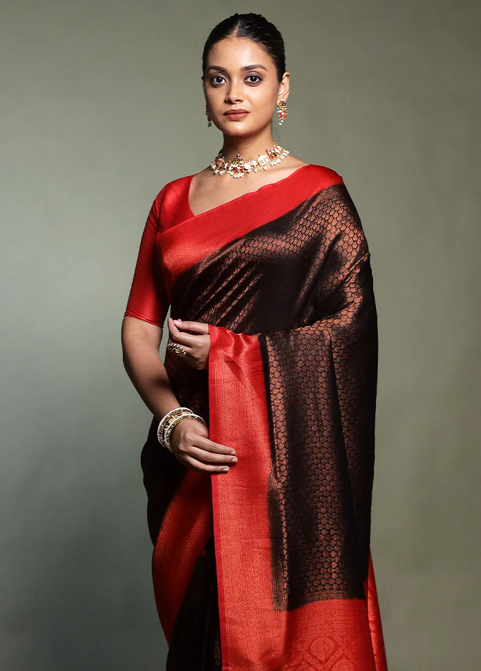 Black Dupion Silk Saree With Blouse Piece