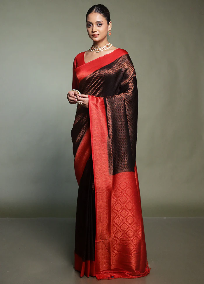 Black Dupion Silk Saree With Blouse Piece - Image 2