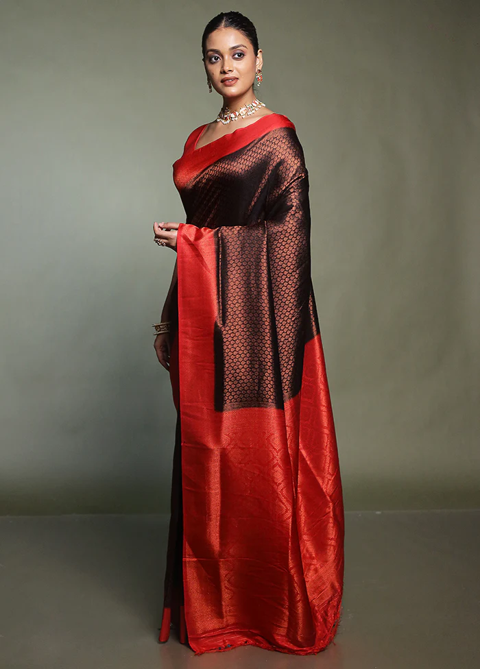 Black Dupion Silk Saree With Blouse Piece - Image 4