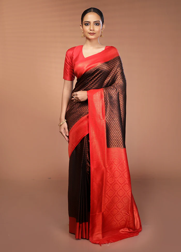 Black Dupion Silk Saree With Blouse Piece - Image 2