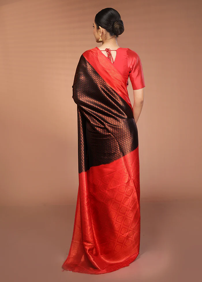 Black Dupion Silk Saree With Blouse Piece - Image 3