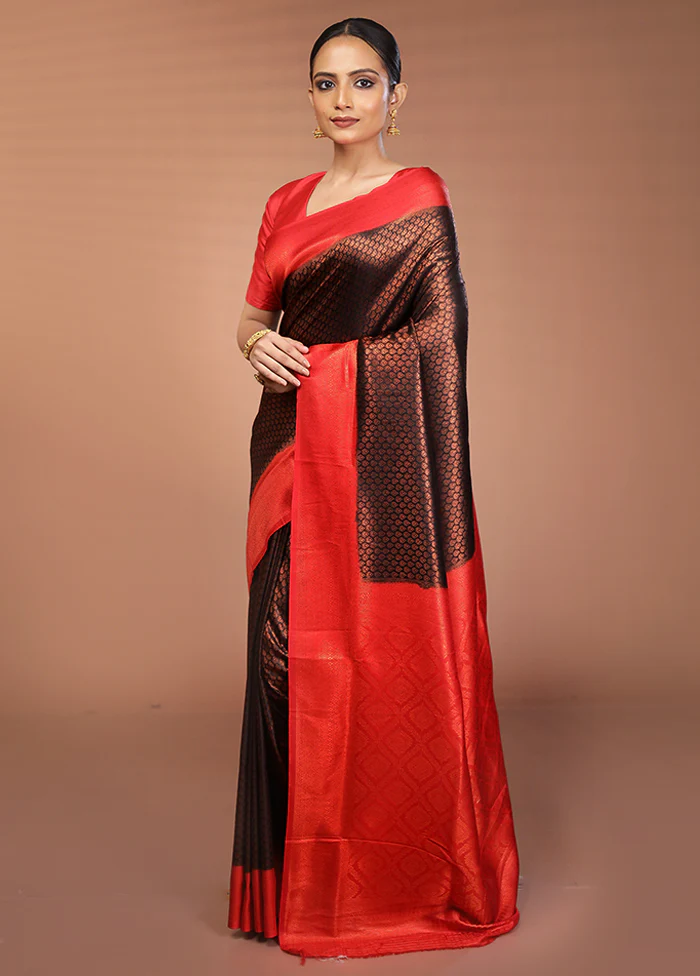 Black Dupion Silk Saree With Blouse Piece - Image 4