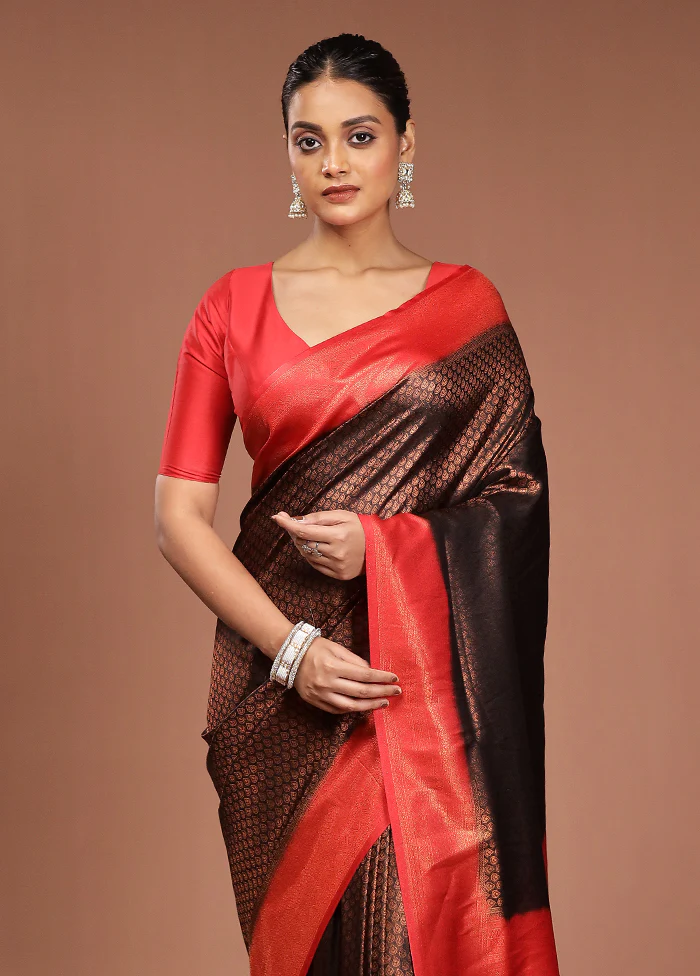 Black Dupion Silk Saree With Blouse Piece