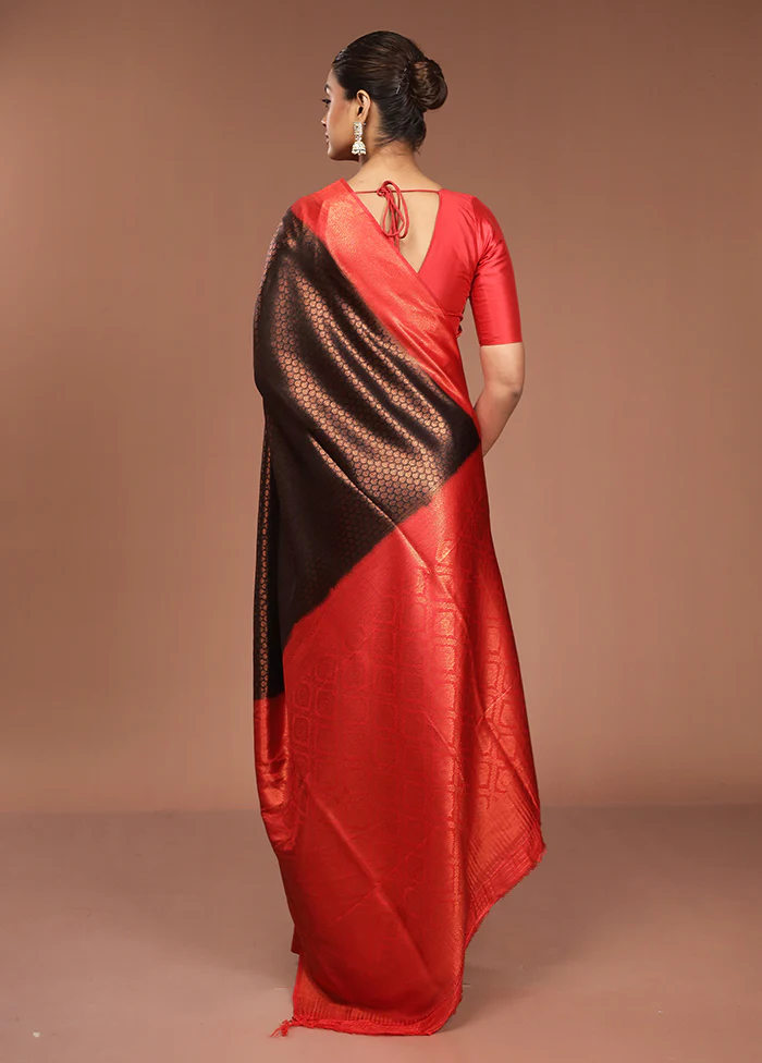 Black Dupion Silk Saree With Blouse Piece - Image 3