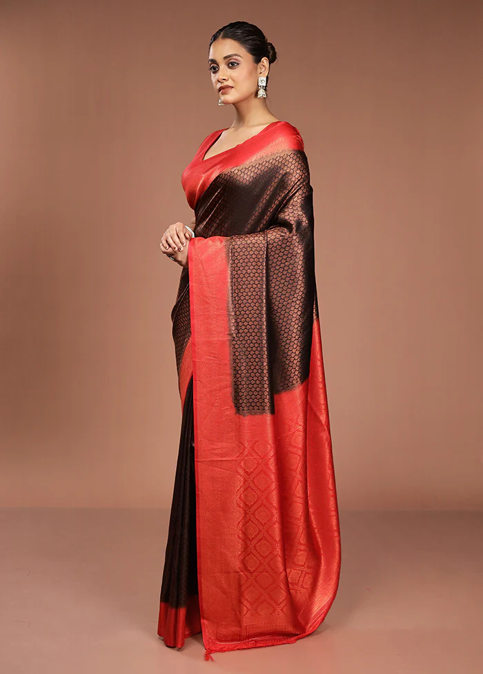 Black Dupion Silk Saree With Blouse Piece - Image 4