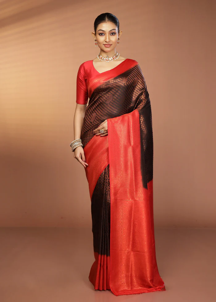 Black Dupion Silk Saree With Blouse Piece - Image 2